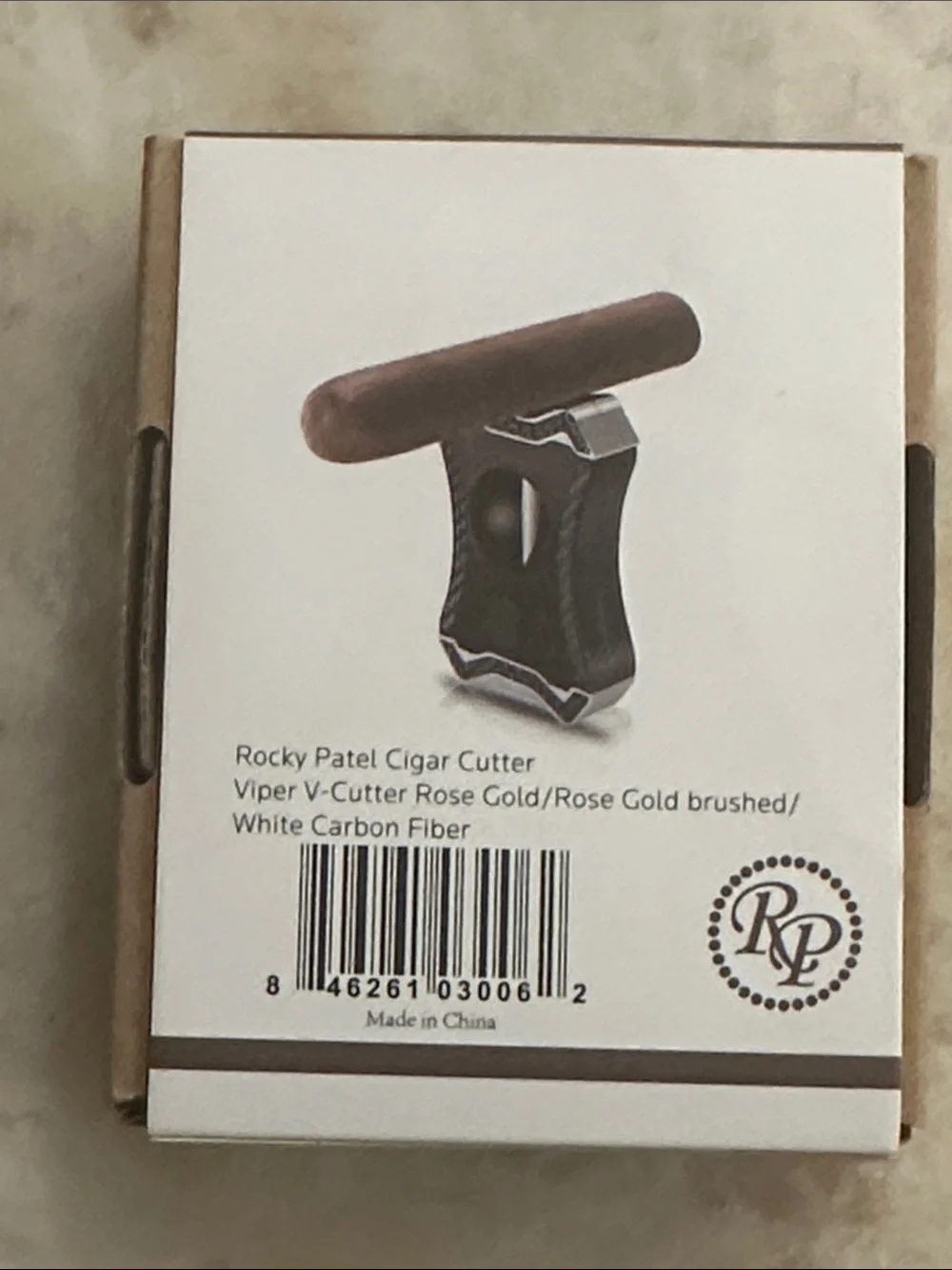 Rocky Patel Viper V Cigar Metal Cutter - Rose Gold Color, and White Trim